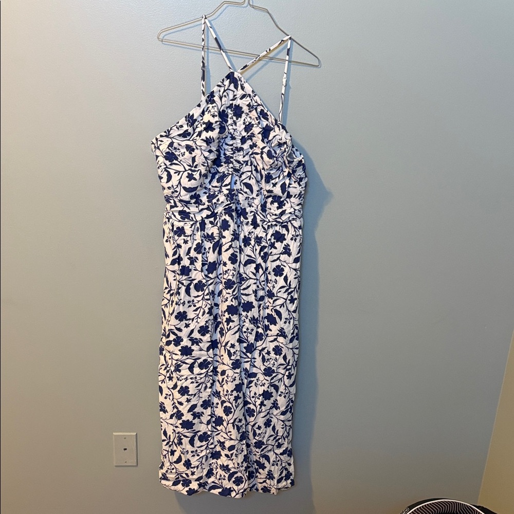 Navy Floral Women's Midi Dress